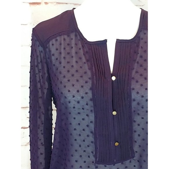 Francesca's NWT Sheer Swiss Dot Top sz Medium M Notch Collar Popover Tunic - Picture 2 of 7